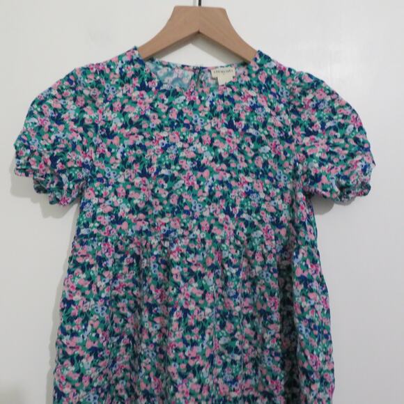 Crewcuts Girls Sz 8 Blue Pink Floral Tiered Midi Dress Puff Sleeves - Picture 3 of 8